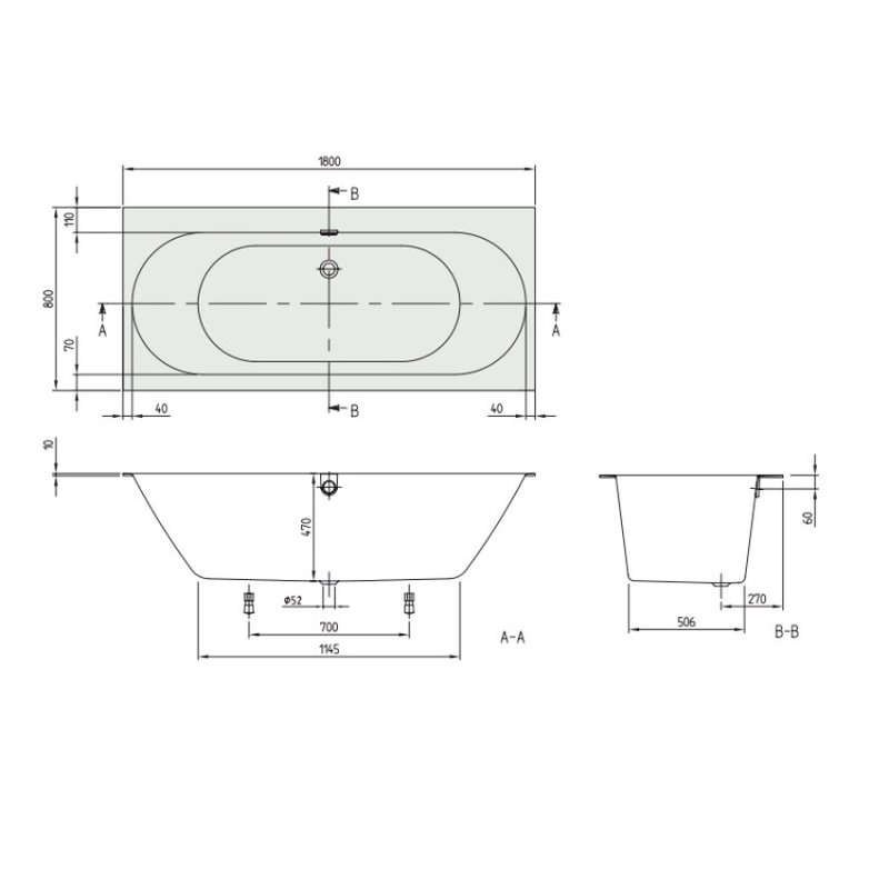 Ванна, Villeroy&Boch, Oberon 2.0, шгв 1800*800*470, цвет-белый
