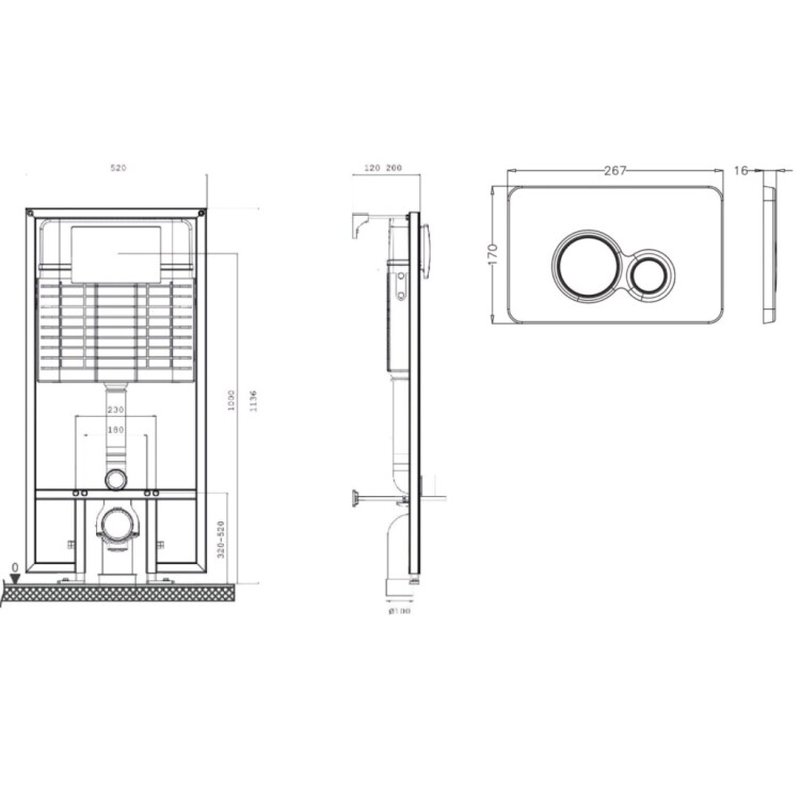 Инсталляция, , Sava Fix Slim, для унитаза, шгв 520*200*1136, цвет клавиши-хром глянцевый/хром матовый Bettoserb SET40006465