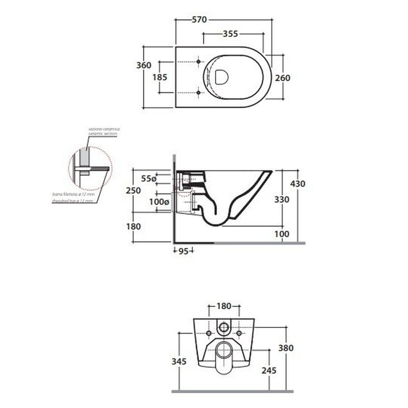 Унитаз, Globo, FORTY3, подвесной, шгв 360*570*360, CERASLIDE, BATAFORM, цвет-белый