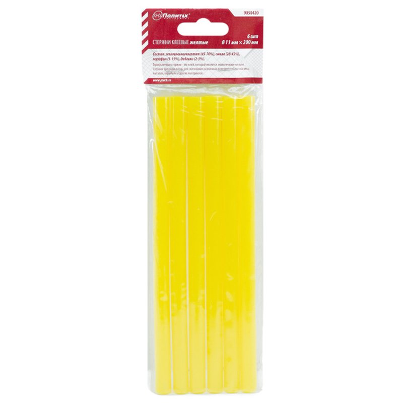 Стержни клеевые (жёлтые) 11 мм*200 мм (6шт), Политех Политех Инструмент Инструмент 9050420