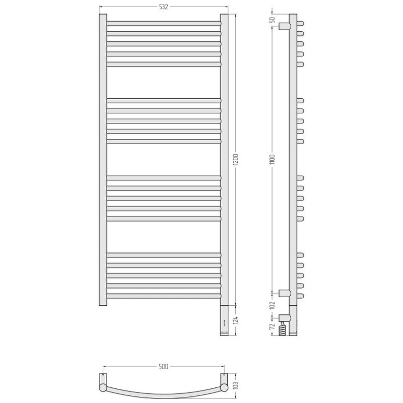Полотенцесушитель, , Богема 3.1, выгнутая, шгв 532*102*1324, нижнее справа, МЭМ, цвет-тёмный титан муар Сунержа 15-6003-1250