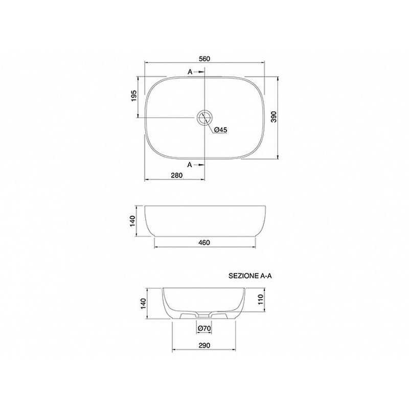 Раковина, Scarabeo Glam шгв 560*390*140 отверстия для смесителя-отсутствуют BIOKER цвет-Lava 180437BK