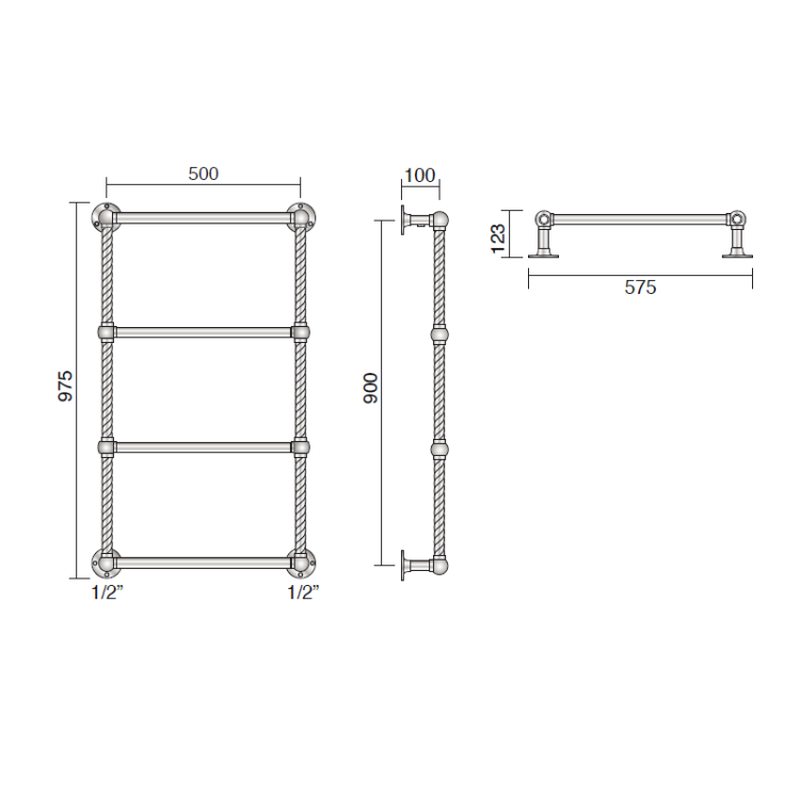 Полотенцесушитель, Cordivari, Retro, шгв 575*123*975, цвет-хром