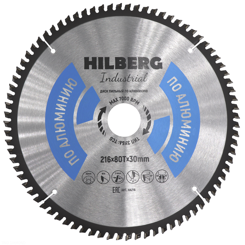 Диск пильный Hilberg Industrial Алюминий 216*30*80Т Hilberg HA216