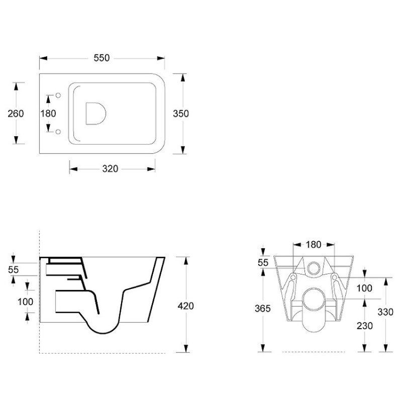 Унитаз, Alice, Hide, подвесной, шгв 350*550*345, Aliglaze+, цвет-черный матовый