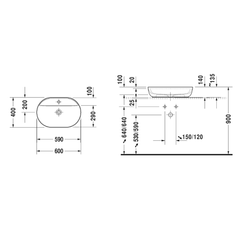 Раковина, , Luv, шгв 600*400*140, цвет-белый Duravit 0380600000