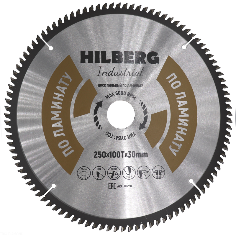 Диск пильный Hilberg Industrial Ламинат 250*30*100Т Hilberg HL250