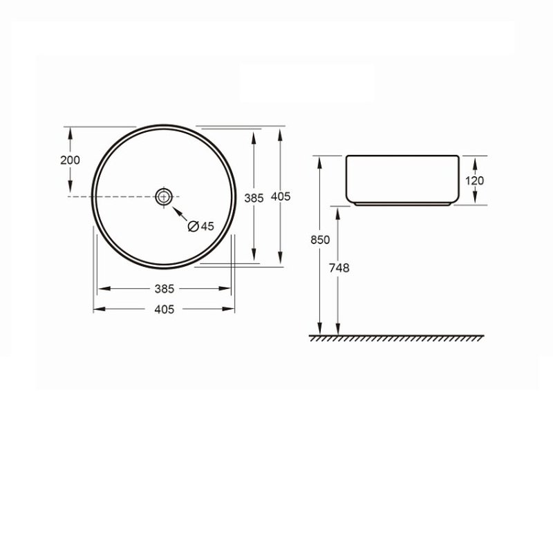 Раковина, Splendy, Bliss, шгв 405*405*120, отверстия для смесителя-отсутствуют, цвет-белый матовый