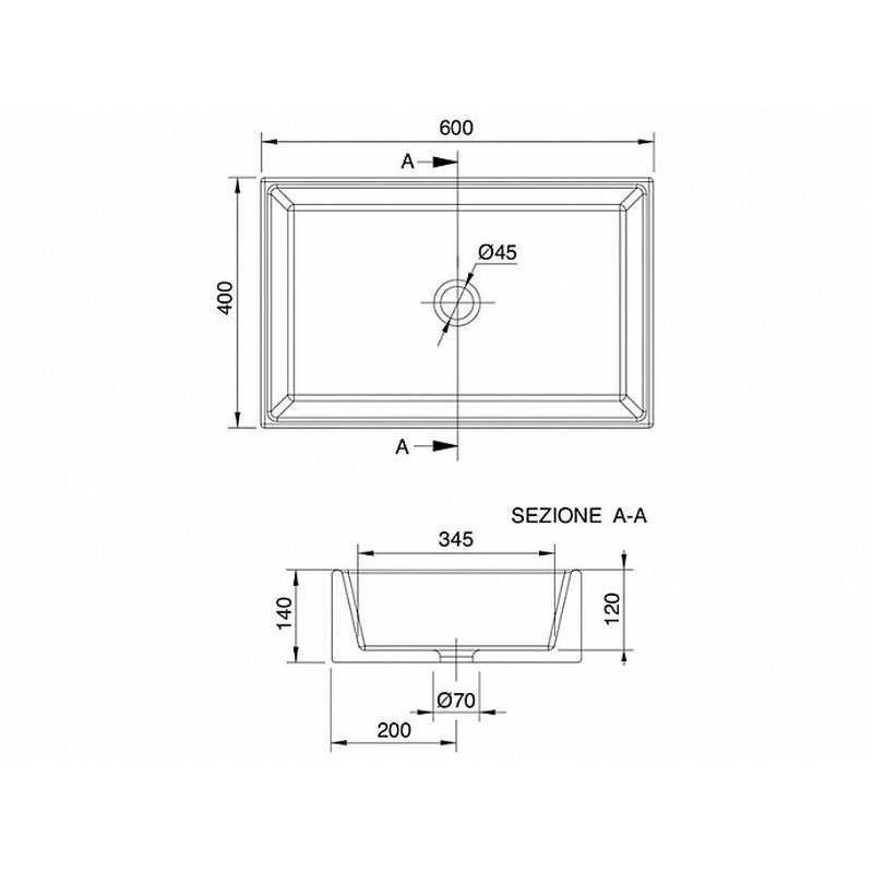 Раковина, Scarabeo, Teorema 2.0, шгв 600*400*140, отверстия для смесителя-отсутствуют, цвет-Pearl