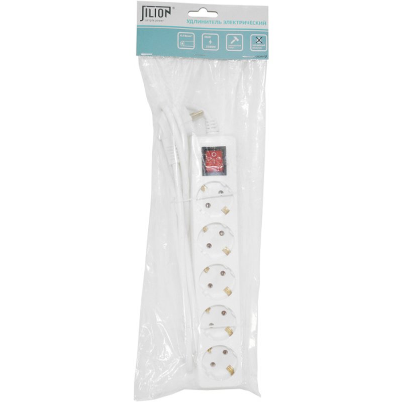 Удлинитель U-5g-5m-Z-V-c с 5 евророзетками (с/з, с/в) 5м, SIMPLE POWER Jilion 9534072