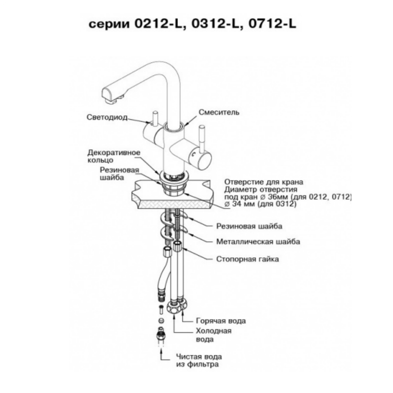 Кран комбинированный Atoll K2070712ST-L (NKDP2712ST-L) матовый никель Satin Nickel