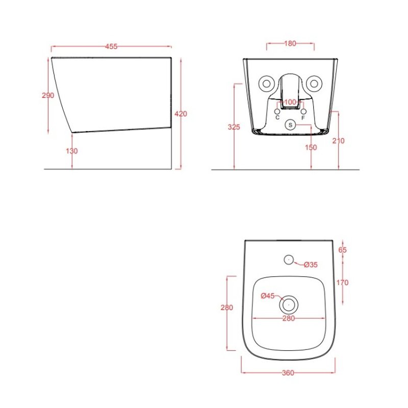 Биде, Artceram, A16, подвесной, шгв 360*450*290, цвет-Glossy White