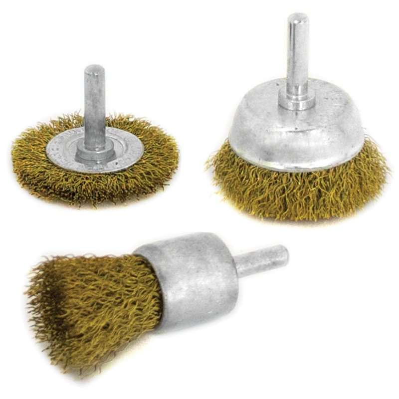 Набор щеток для дрели (плоская 50 мм, чашка 25 мм, 50 мм, латунированная проволока) Калибр 00000041882