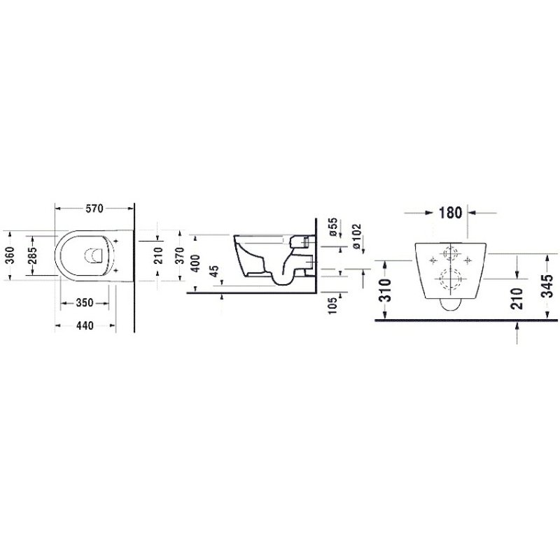 Унитаз, Duravit, ME by Starck, подвесной, шгв 370*570*355, цвет-белый