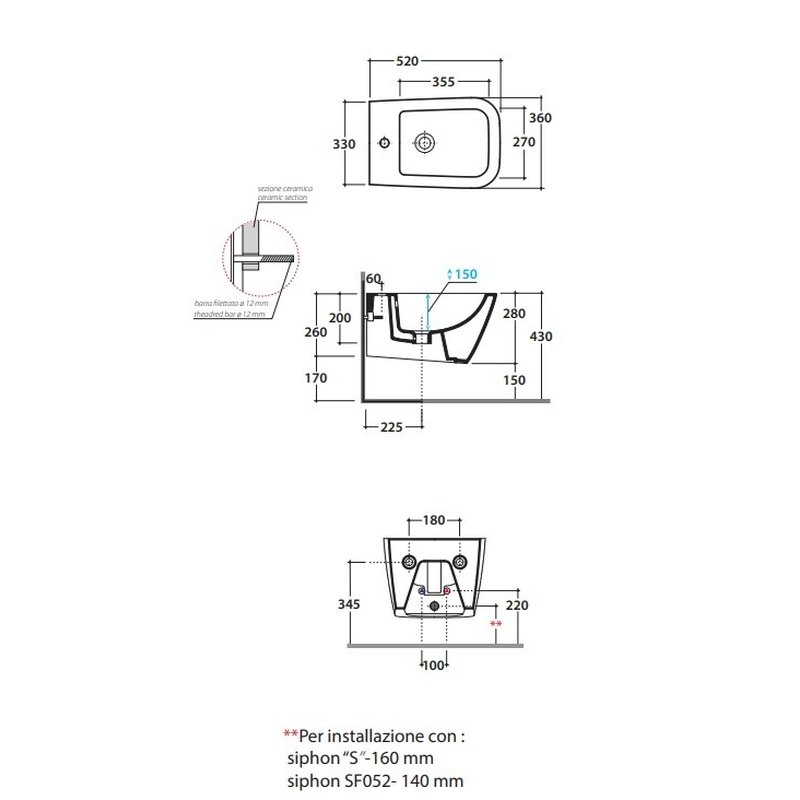 Биде, , STONE, подвесной, шгв 360*520*280, CERASLIDE, BATAFORM, цвет-белый Globo STS10BI