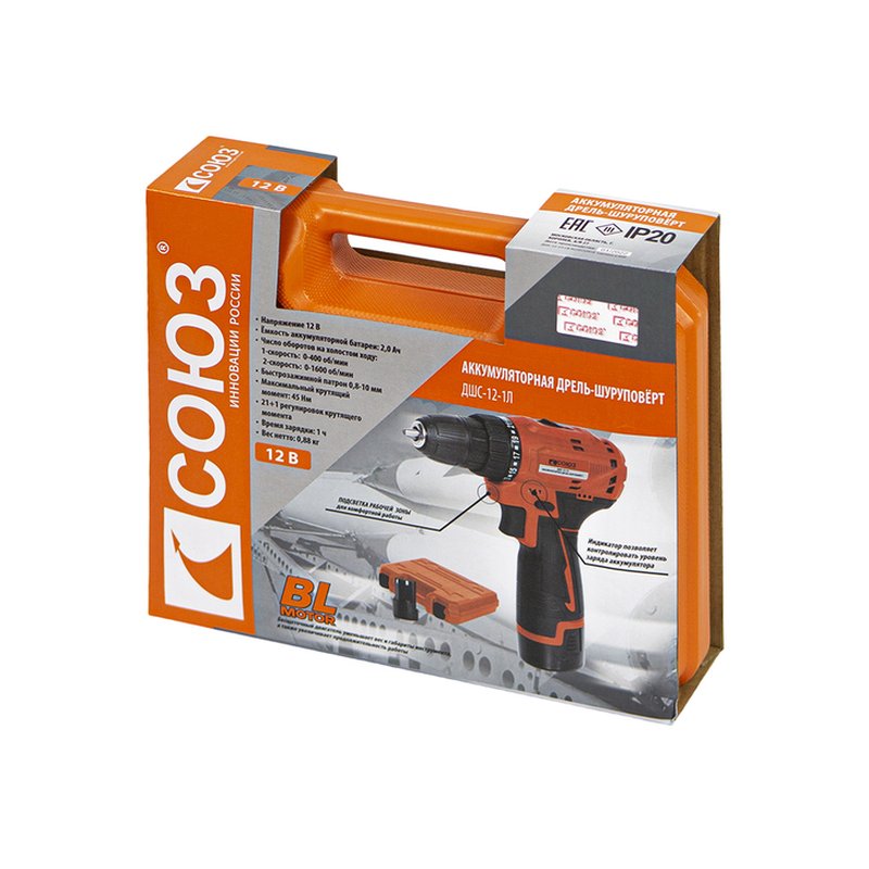 Аккумуляторный шуруповерт СОЮЗ ДШС-12-1Л